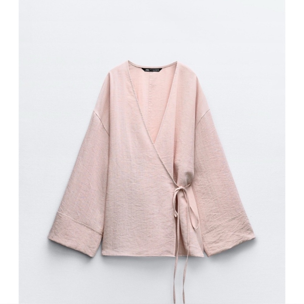 NWT Zara Pink Textured Kimono Wrap Top